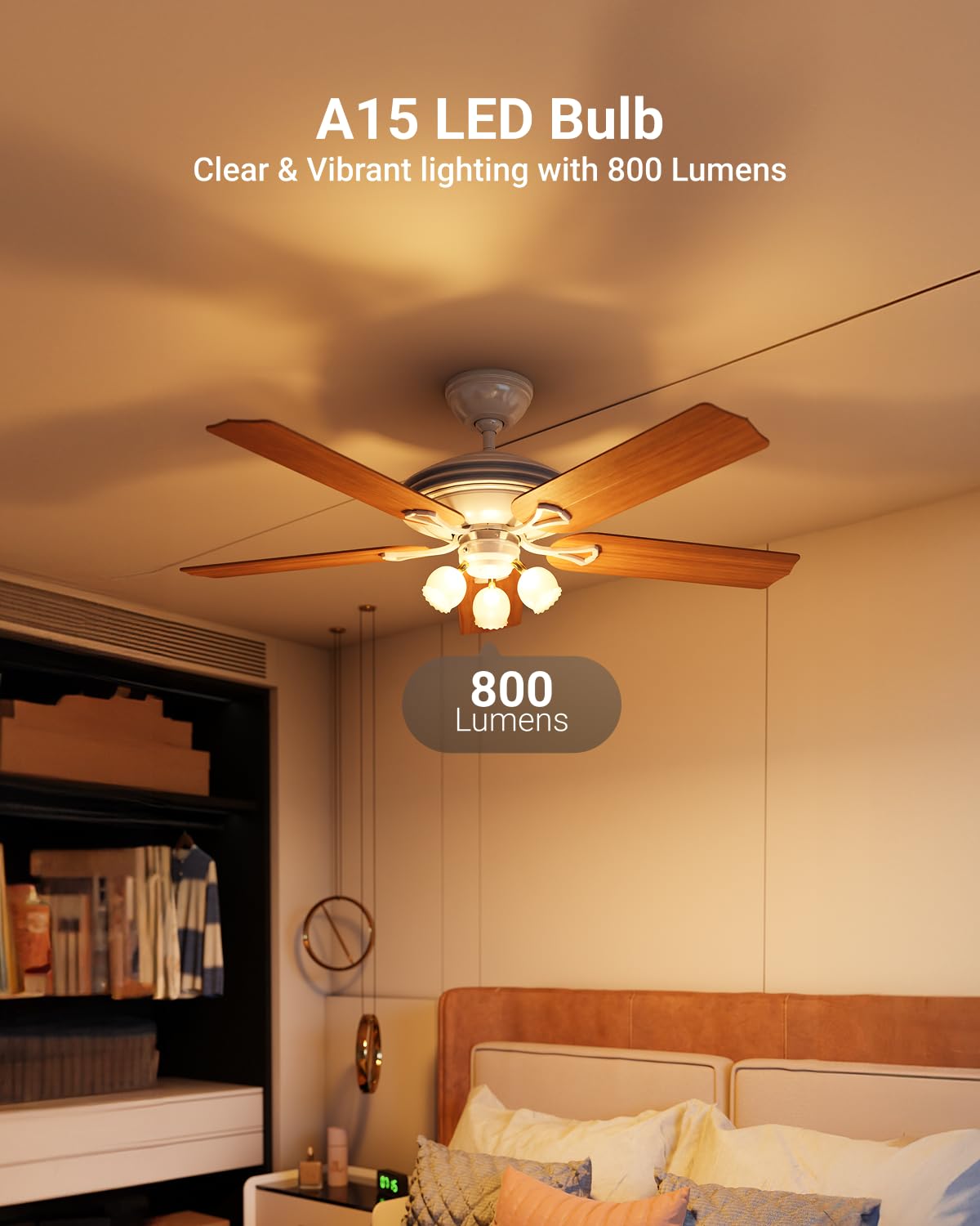 Sunco A15 LED Light Bulbs 10 Pack 60W Equivalent 800 Lumens Dimmable Appliance Ceiling Fan Bulb 3000K Soft — view 5