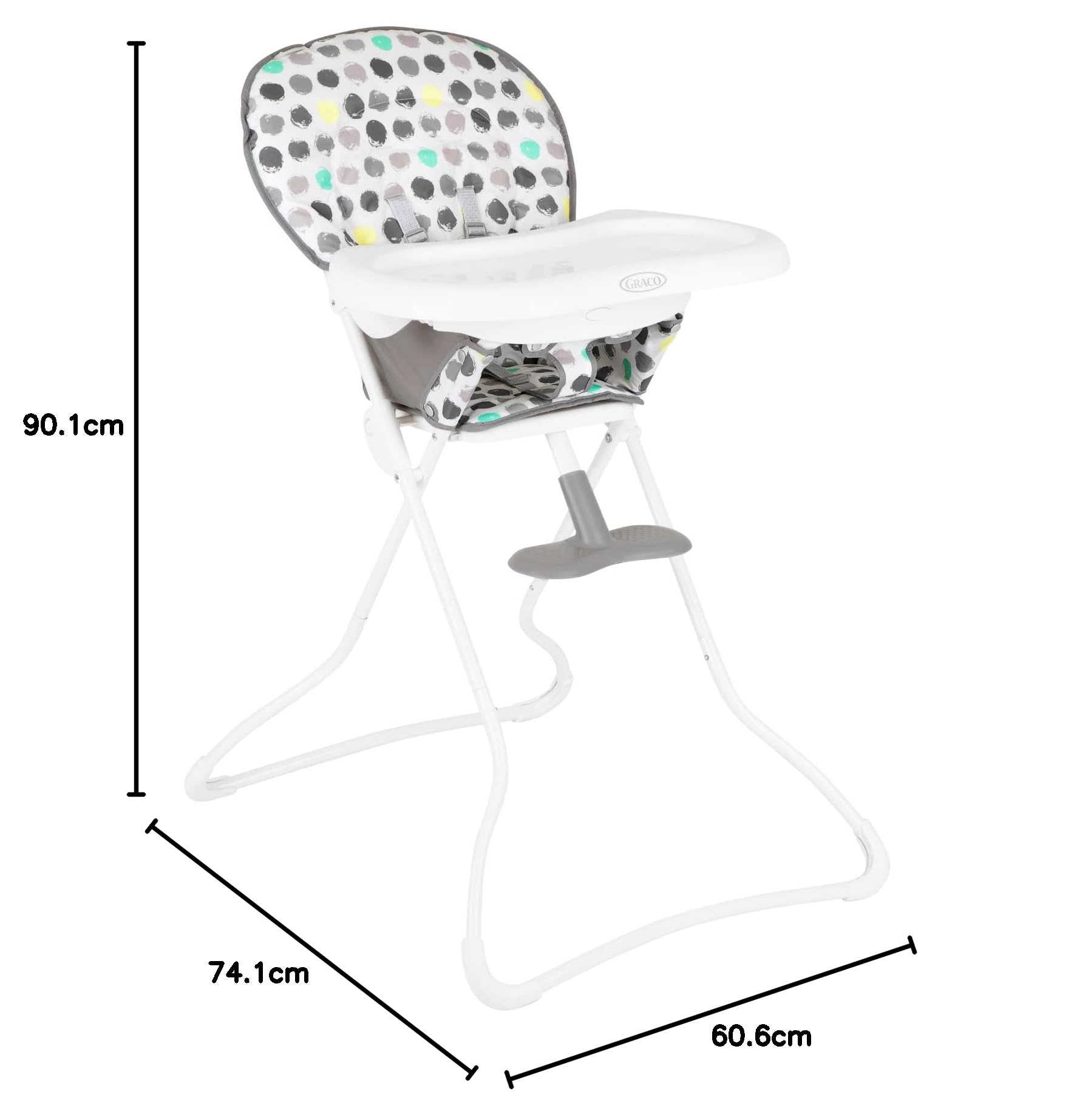 Graco - Snack N' Stow™ Seggiolone pappa - leggero, pieghevole e compatto, da circa 6 mesi a 3 anni (max. 15 kg), fantasia Multicolore Splodge