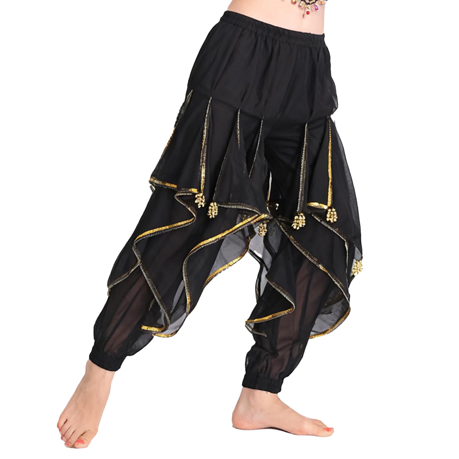 Baisdan Women's Black Harem Pants Belly Dance Costume India Arab Dancing Tribal Wavy Pants Trousers