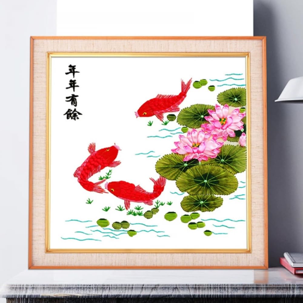Amazon | 3D リボン刺繍キット 鯉と蓮の刺繍セット 50x50cm 刺繍キット