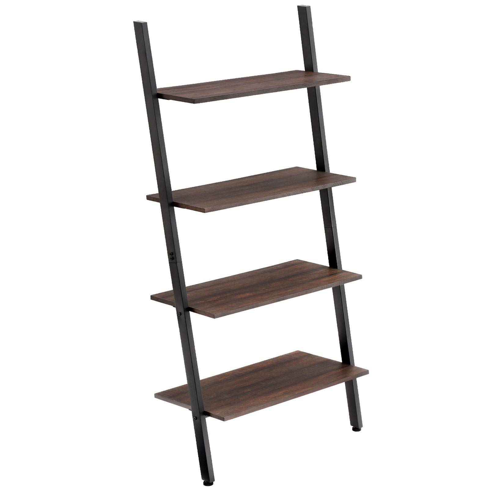 VASAGLE Ladder Shelf, 4-Tier Bookshelf, Storage Rack Shelves, for Living Room, Kitchen, Office, Steel, Stable, Sloping, Leaning Against The Wall, Industrial, Rustic Dark Brown and Black ULLS43BF