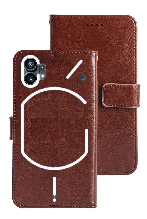 MG Star Back Cover for Nothing Phone (1) PU Leather Vintage Case with Card Holder and Magnetic Stand-(Brown)(Grip Case)-1