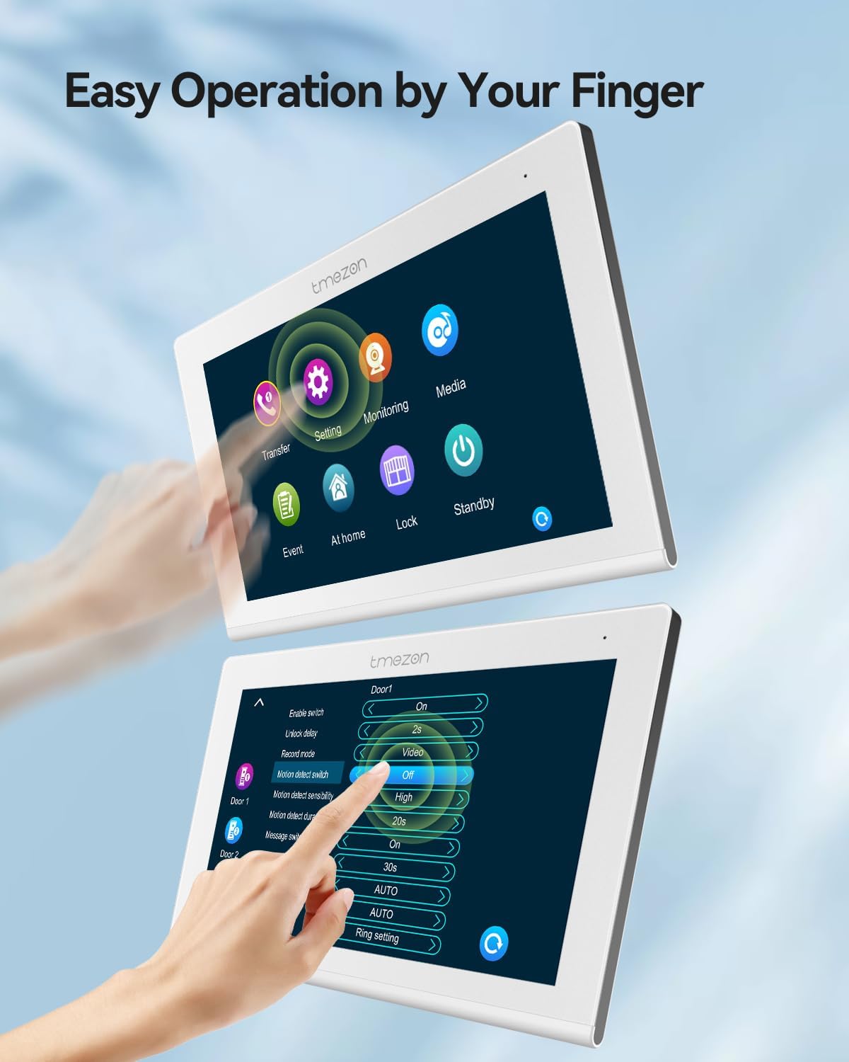 TMEZON indoor monitor interface showing settings