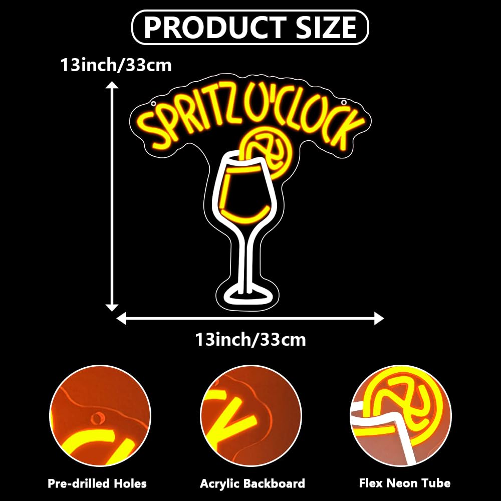 Spritz O'clock Neon Light Sign for Wall Art Decor,Cocktail LED Light for Home Bar Bedroom Club Party Pub Man Cave,Spritz Bar Colourful Dimmable Neon Sign Gift for Men Women USB Powered(13"*13") - Image 2
