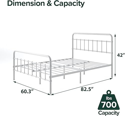Miniatura 84 de Zinus Florence - Base de cama con plataforma de metal, base de colchón, no necesita somier, fácil montaje, blanco, tamaño matrimonial. Blanco,Negro