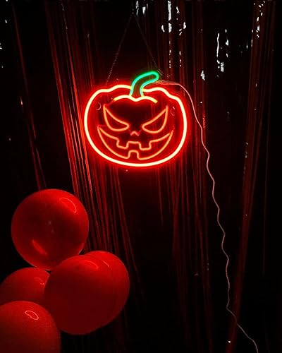 Miniatura 3 de Letrero de neón de calabaza de Halloween, 13 x 12.5 pulgadas, con regulador de intensidad LED para decoración de Halloween, bonita decoración de