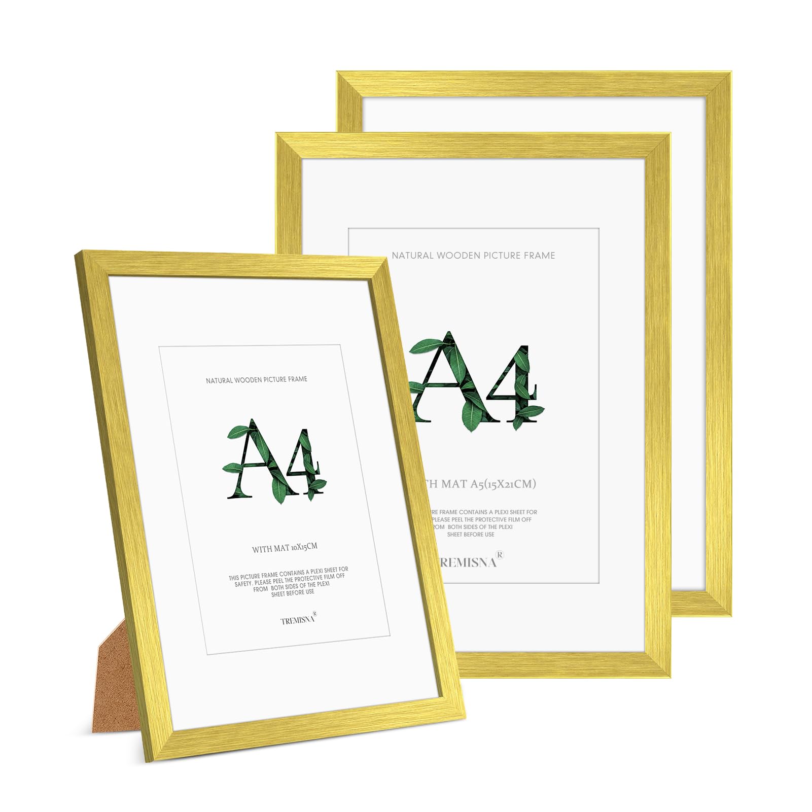 3x A4(21x29.7cm) Picture Frame Gold Wood.A4 Photo Frame — image 1