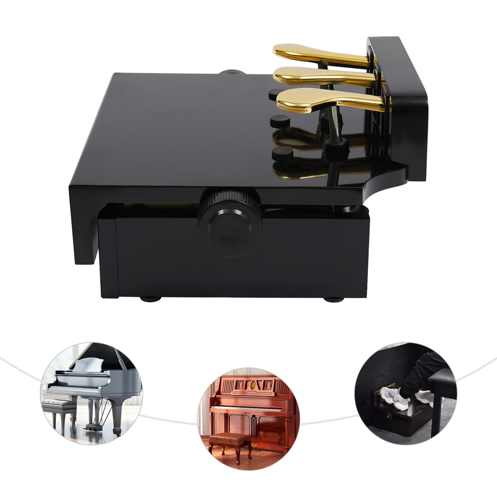 MINRS Banco extensor de pedal de piano, extensión de pedal de piano para niños, altura ajustable con tres pedales de metal, cuatro alfombrillas antideslizantes para niños, accesorios de ayuda, color