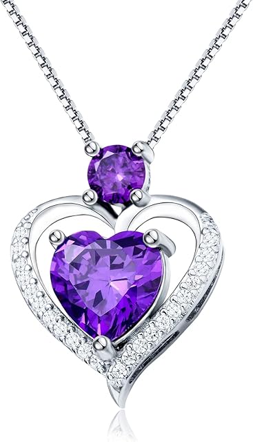 Love Heart Pendant Necklaces for Women/Girls, 925 Sterling Silver 5A Cubic Zircon Birthstone Valentines Day Jewellery Gifts for Women Party/Anniversary Day/Birthday (with Gift Box)
