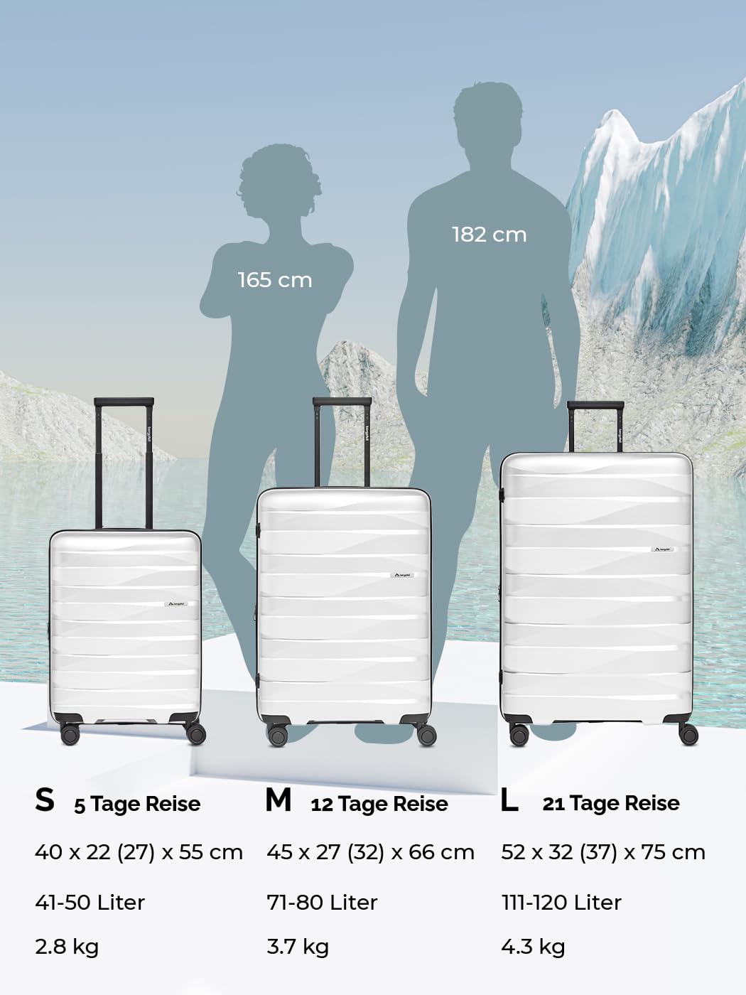 Artykuł podstawowy Travel, Ice White Metallic, Set, Zestaw walizek z twardą obudową, 3-częściowy