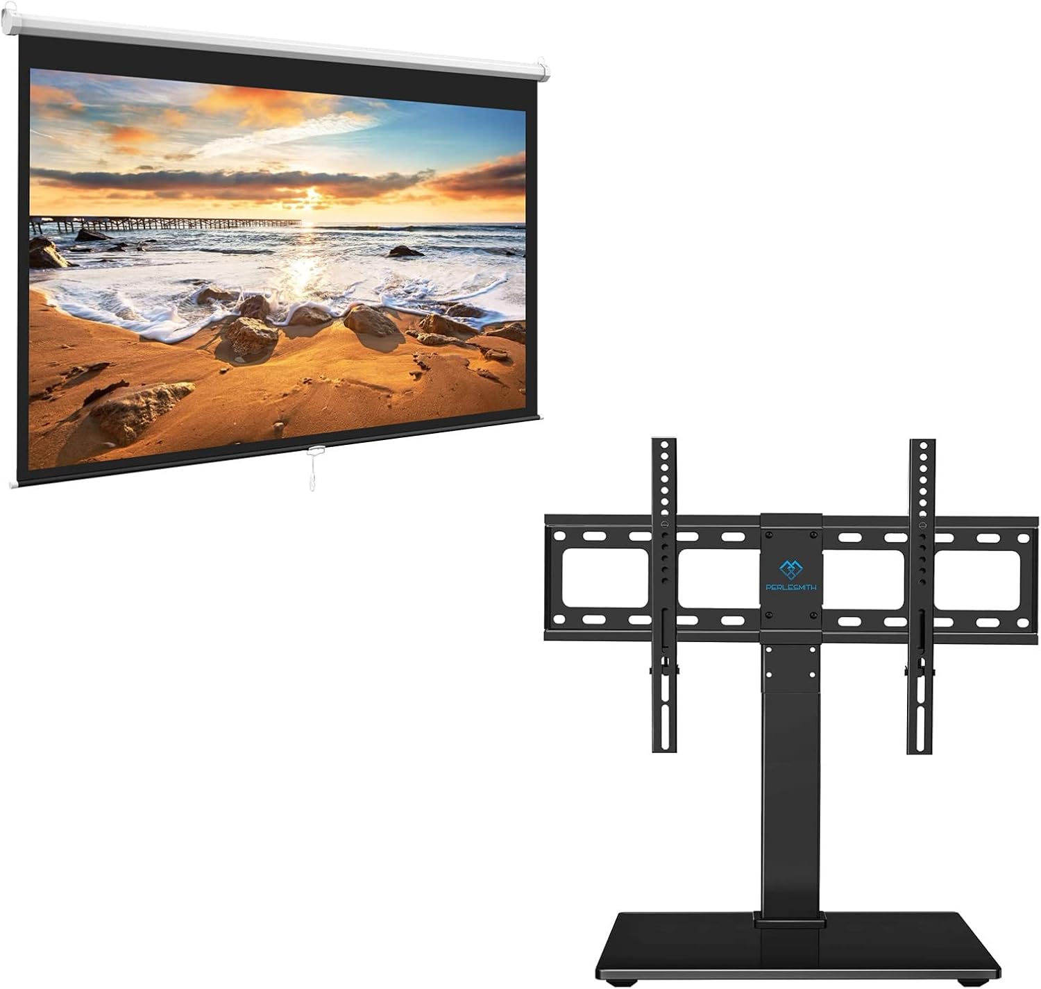 PERLESMITH Universal Swivel TV Stand &Projector Screen 100