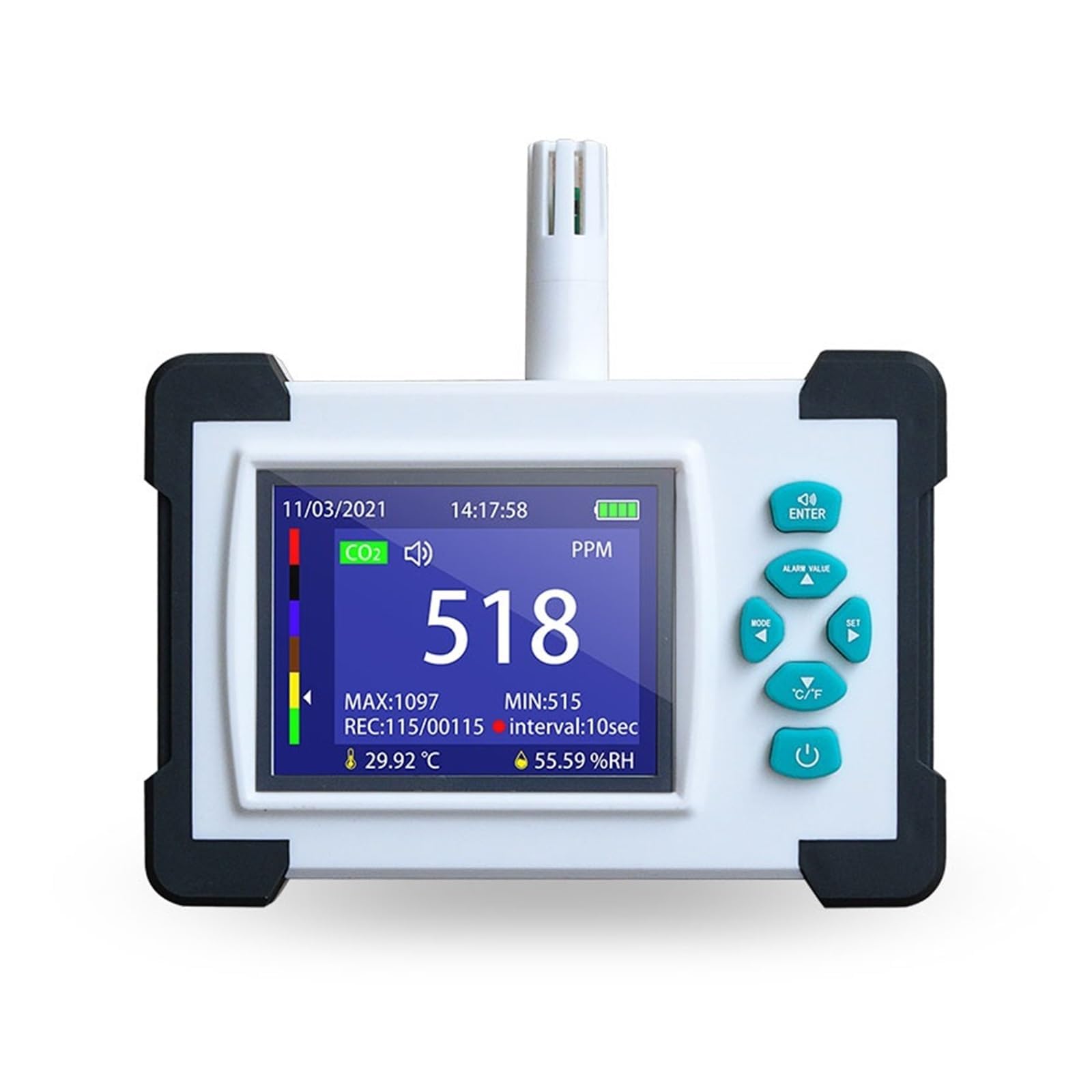 Monitor digitale della qualità dell'aria di CO2 - Analizzatore di gas professionale con umidità della temperatura e display chiaro per la casa della tenda di coltivazione (SR-510) (Sr-510)