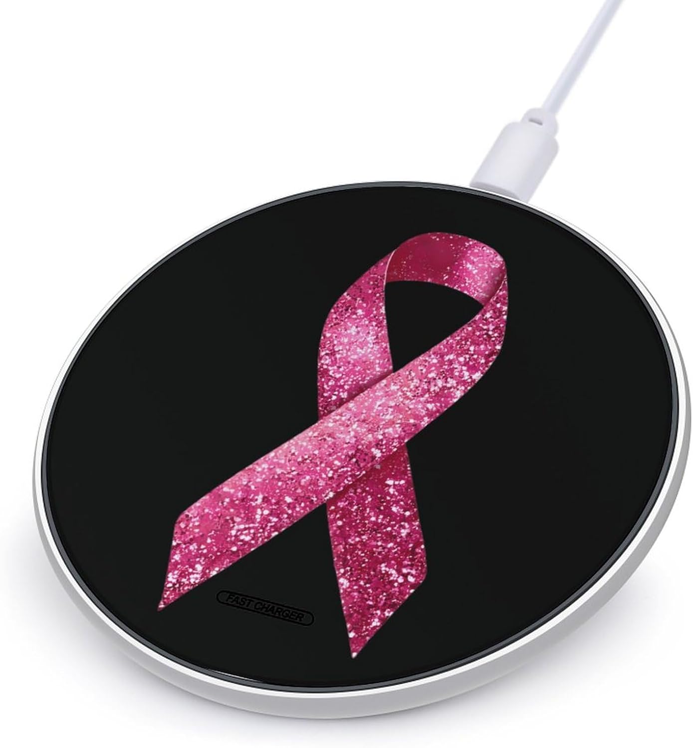 Glitter Ribbon Cancer Awareness Novelty Wireless Charger Funny 10W Fast Charging Pad Mat for Cell Phone
