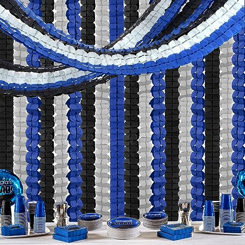 Image of Navy-Blue Black-Silver Party-Decorations Streamers Garland - 157Ft Graduation Four-Leaf Clover Hanging Banner,Men Boys Birthday Wedding Bridal Neutral Baby Shower Fathers Day Decor Hugtmr