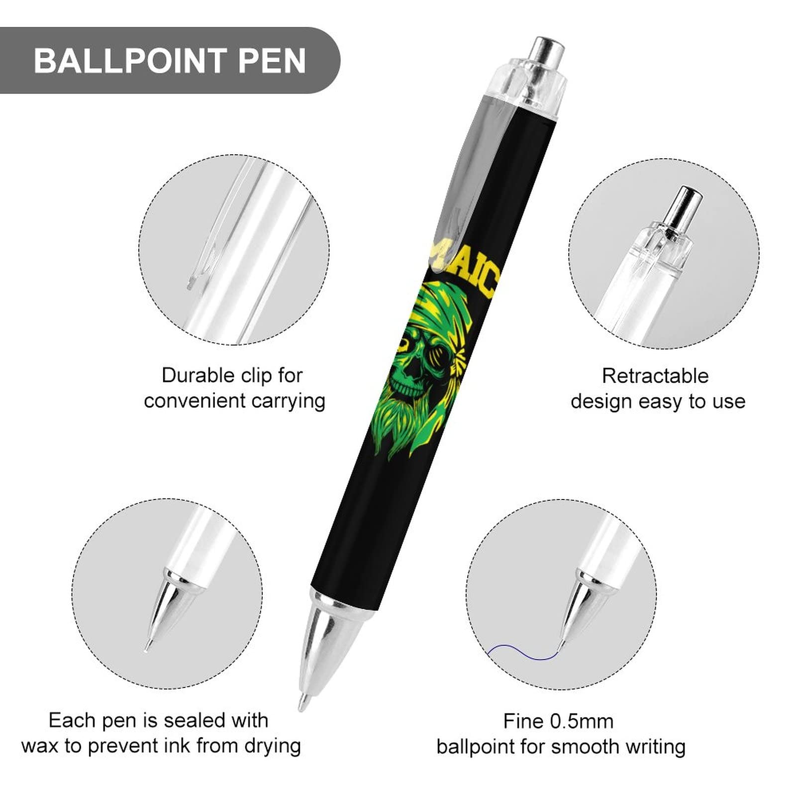 Penna A Sfera Vintage Con Teschio Di Toro - Punta 0.5mm, Inchiostro Nero, Design Retrattile Con Clip - 2