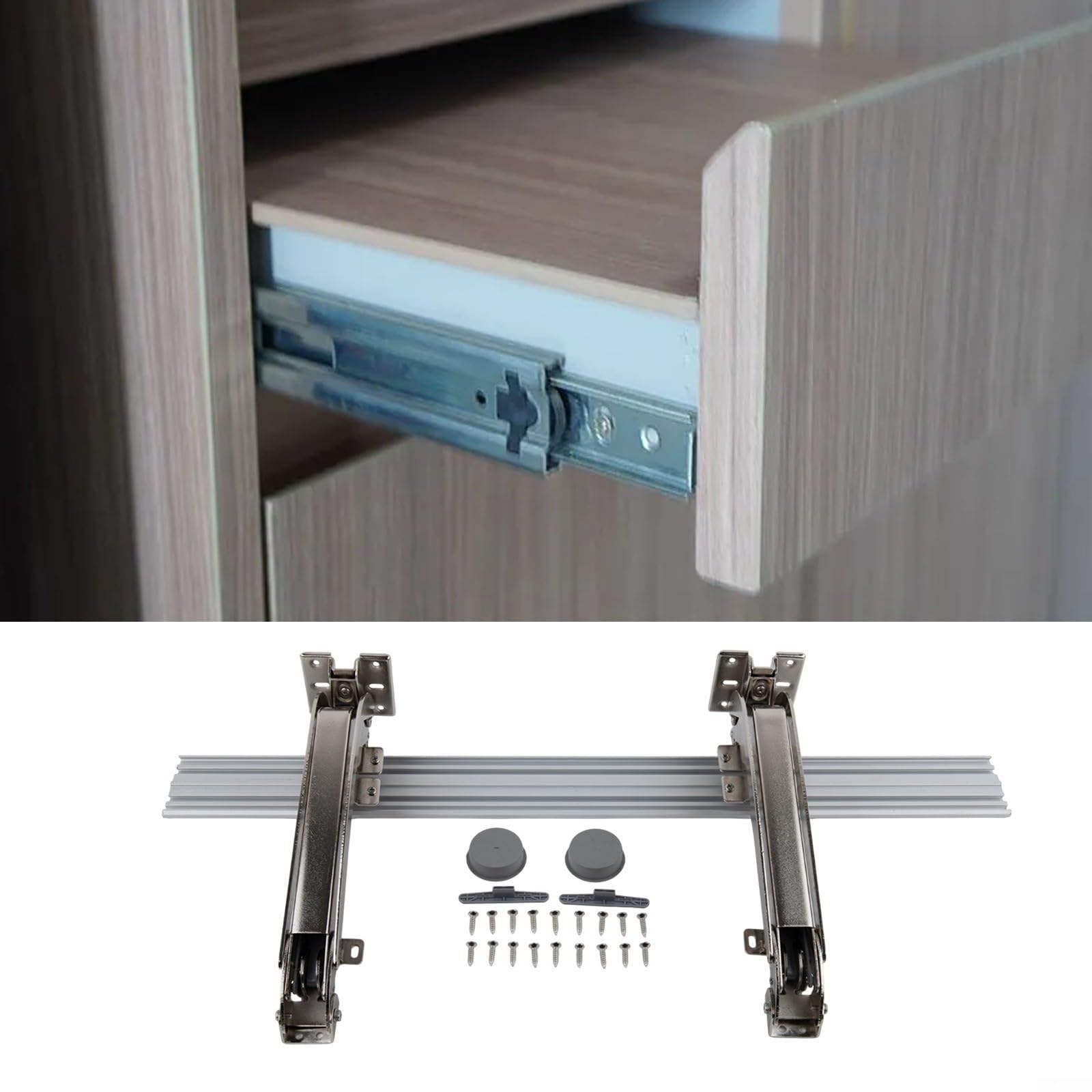 Bisagra de puerta corredera para armarios con varilla de conexión de 58 cm, apertura paralela de 180 grados, mecanismo de amortiguación resistente y suave