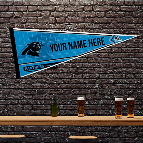 Image of Rico Industries NFL Football Carolina Panthers Personalized - Custom 12 inch x 30 inch Soft Felt Pennant - EZ to Hang