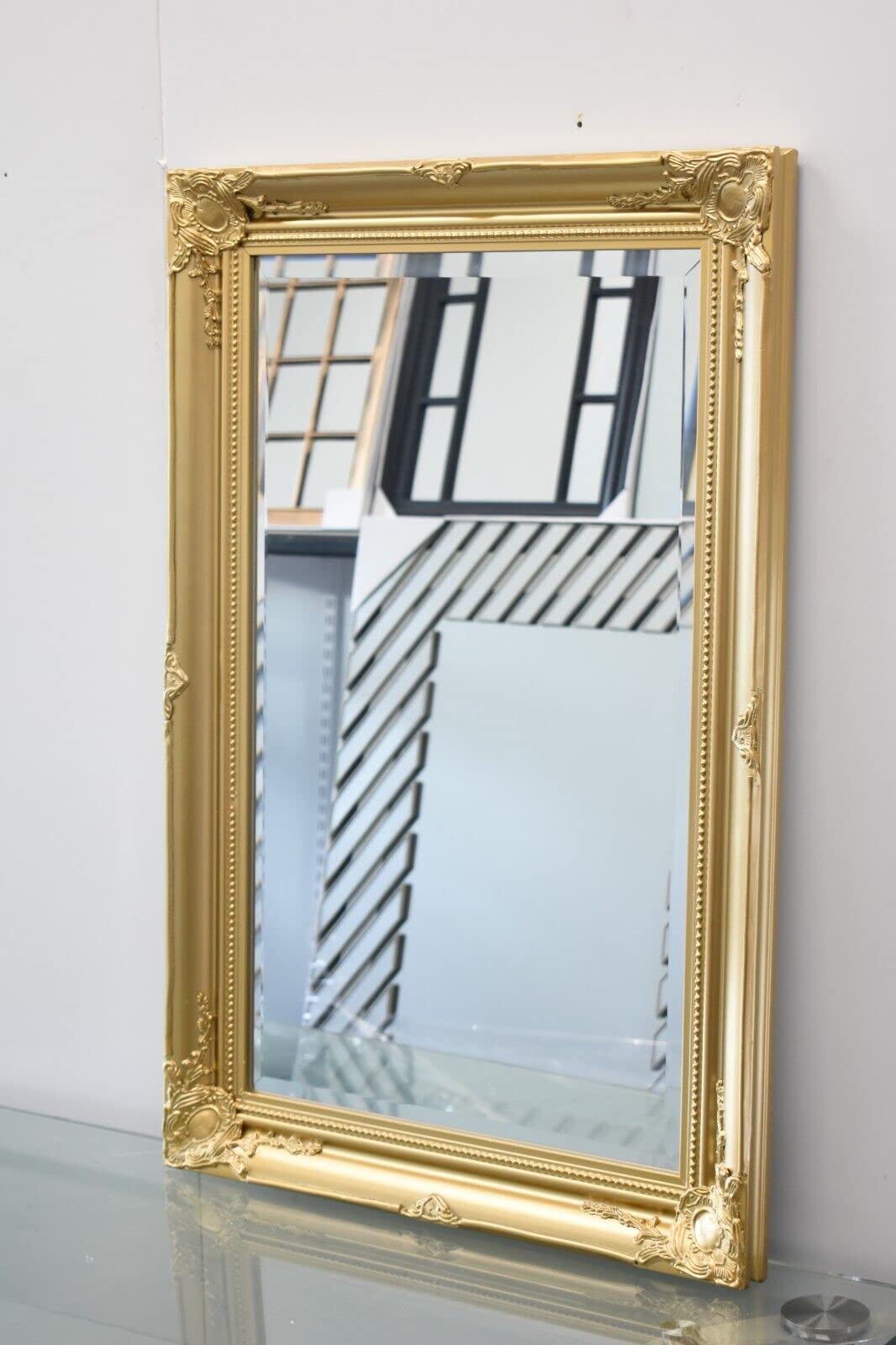 DEENZ Large Vintage Silver Gold Ornate Leaner Wall Hanging Mirror Deep Frame, Bedroom Décor Wooden Flowery Design (Gold 60x90cm)