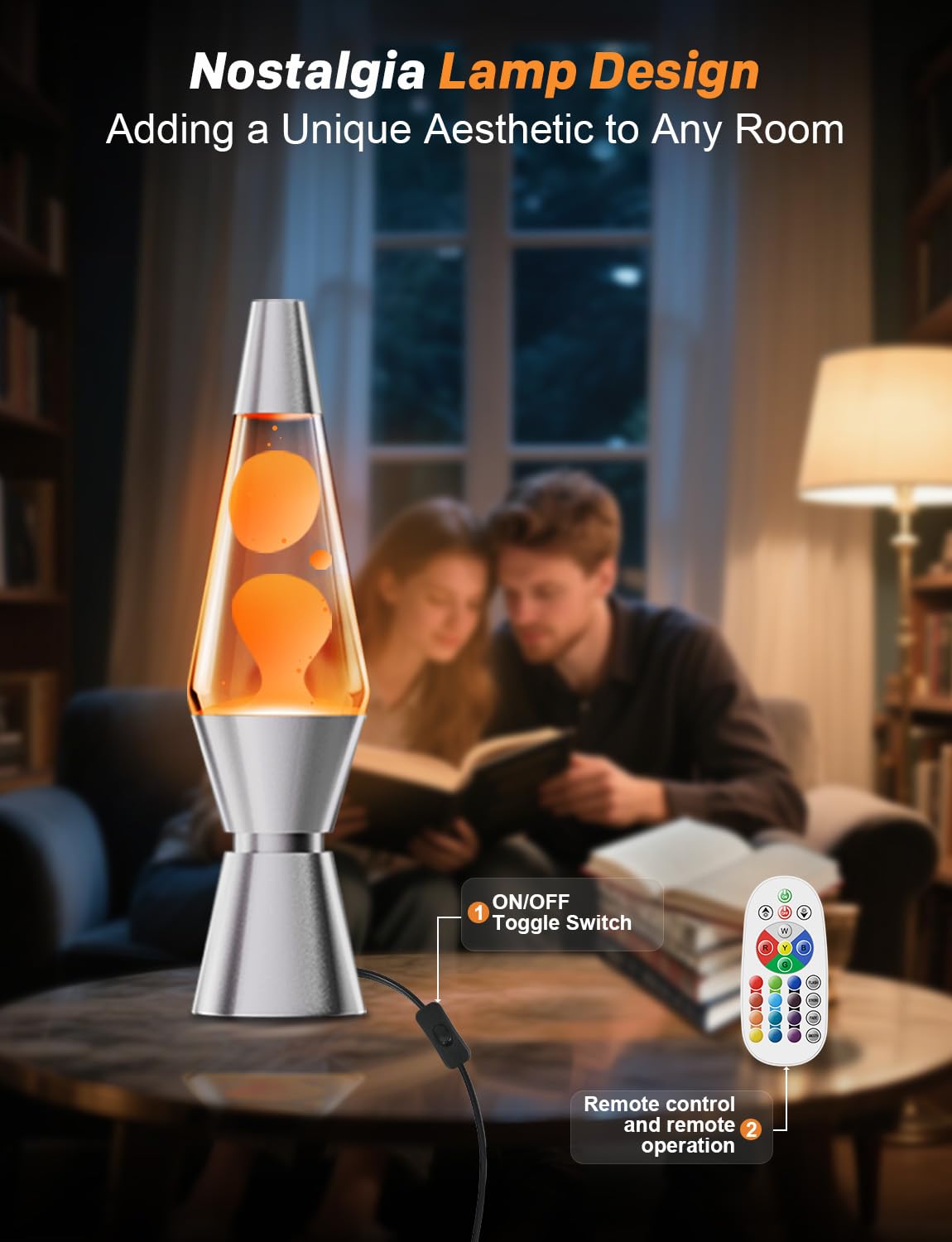 FOOING Lampe à mouvement liquide, 17 couleurs changeantes avec télécommande, veilleuse de 14.5‘’, éclairage d'ambiance pour chambre à coucher, bureau, enfants et adultes (Argent)