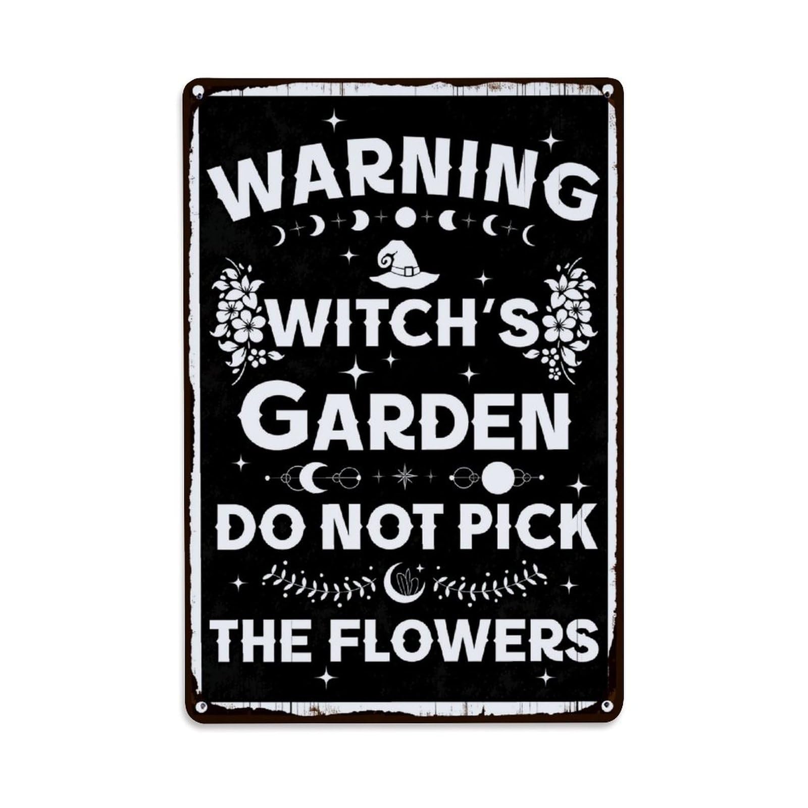Jdfenggu Vintage Warning Witch's Garden Do Not Pick The Flowers Retro Metal Tin Sign, Decor Art Poster For Bar, Home, Man Cave, Kitchen, Laundry Room Gift 8X12inch