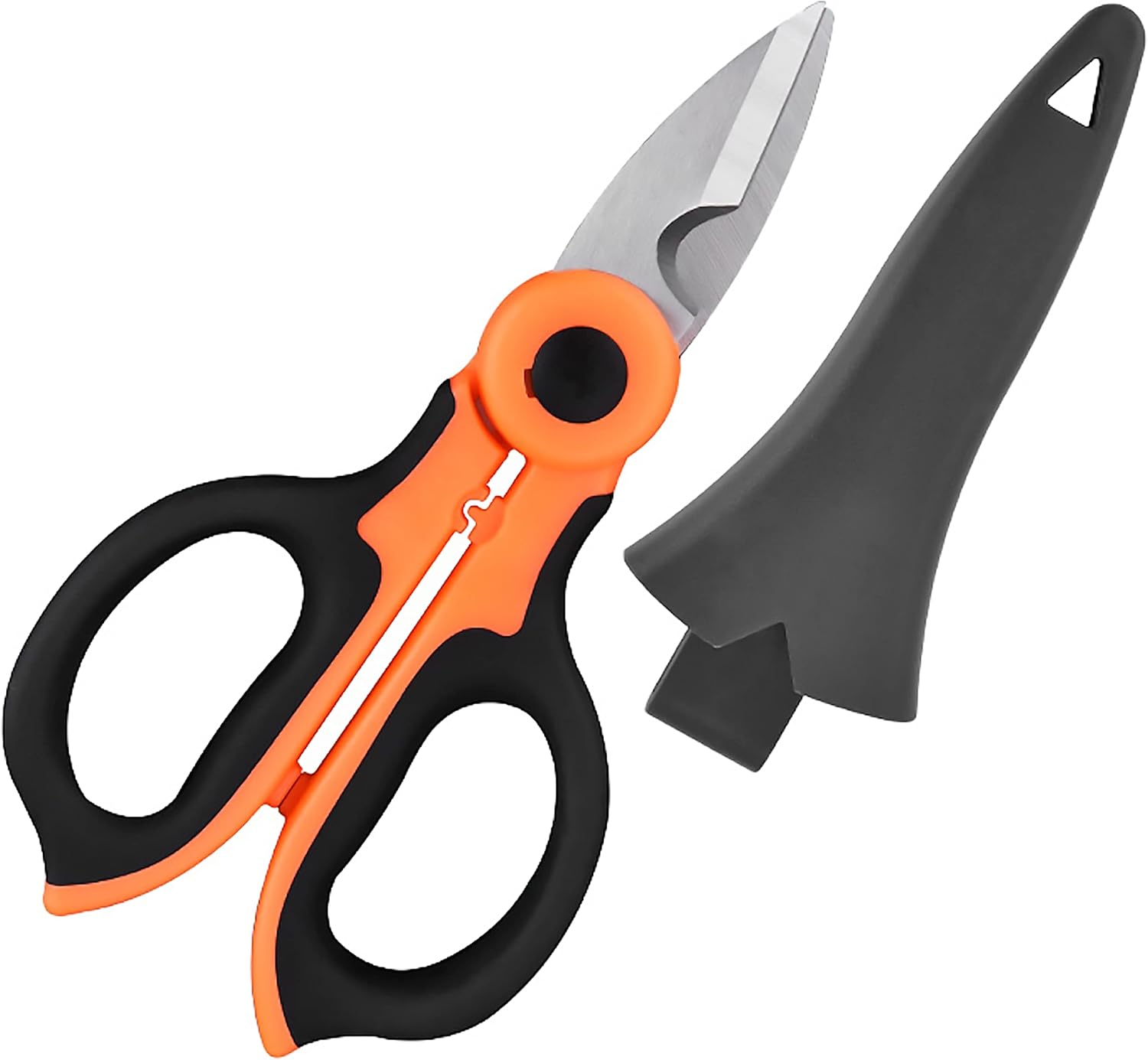 Tijeras electricista, set de tijera pelacables + funda. Tijera de acero inoxidable, 15.7cm, hoja de 4.5cm. Agarre antideslizante. Alicate para Electricista ✂️ 👷.