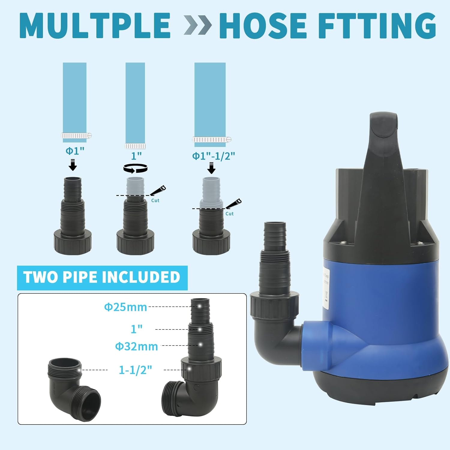 Sump Pump With Float Switch Sump Pump Submersible Clean/Dirty Water Pump Portable Utility Pump 1/2HP 1850 GPH with 33ft Cord for Swimming Pool Garden Basement Tub Pond Draining