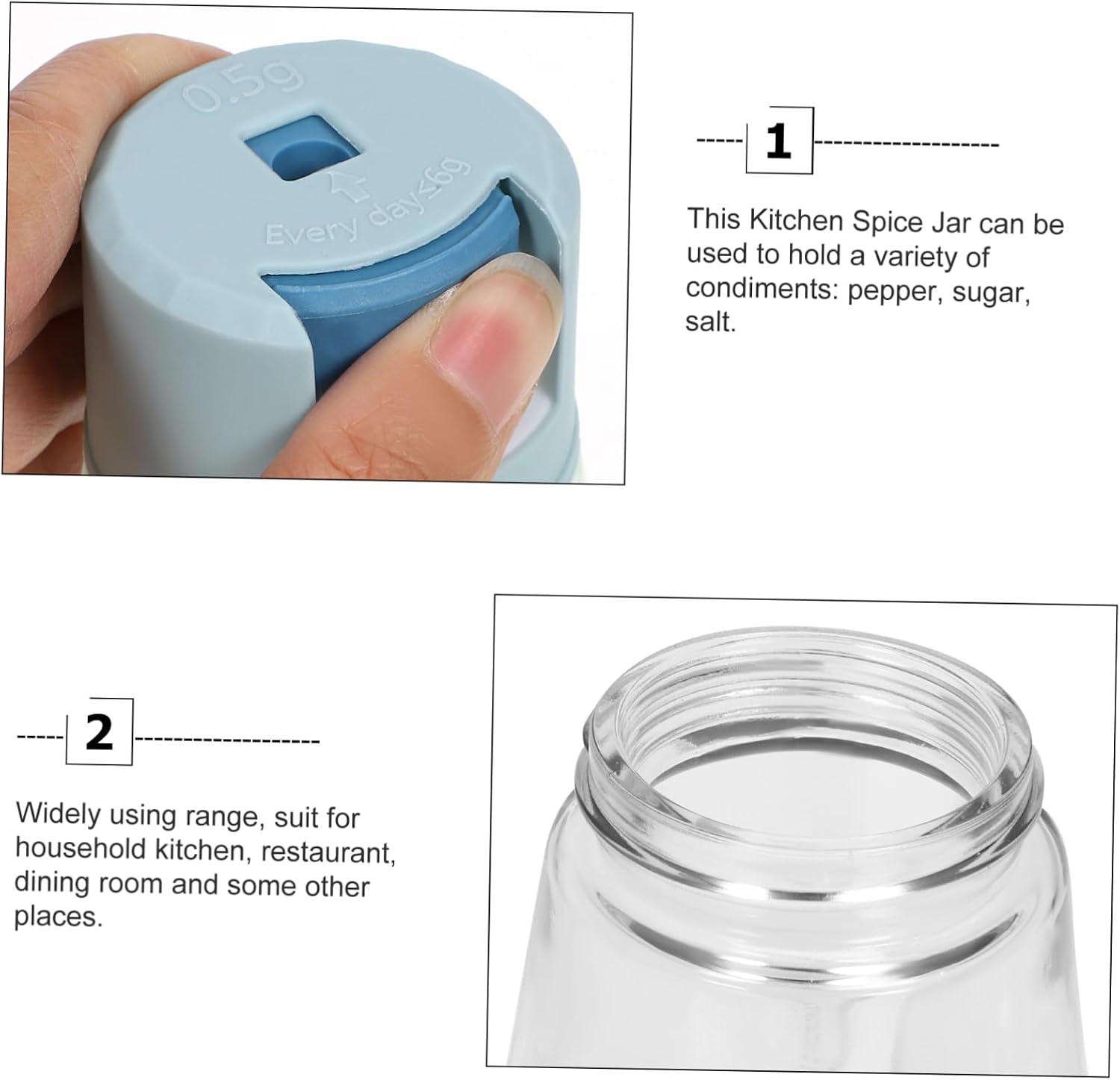 4pcs Measuring Salt and Spice Shaker Kitchen Seasoning Containers for Sugar Pepper and More for Home Restaurant and Dining Use