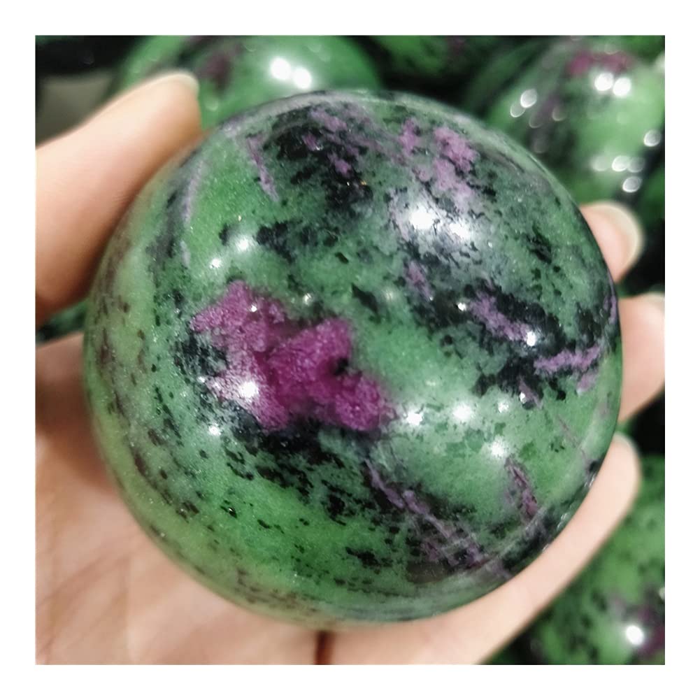 WGPHD Health & Household Natural Ruby Zoisite Ball Epidote Quartz Crystal Spheres Red Green Treasure Minerals Reiki Energy Healing Stones Room Decorate (Size : 7-8cm)