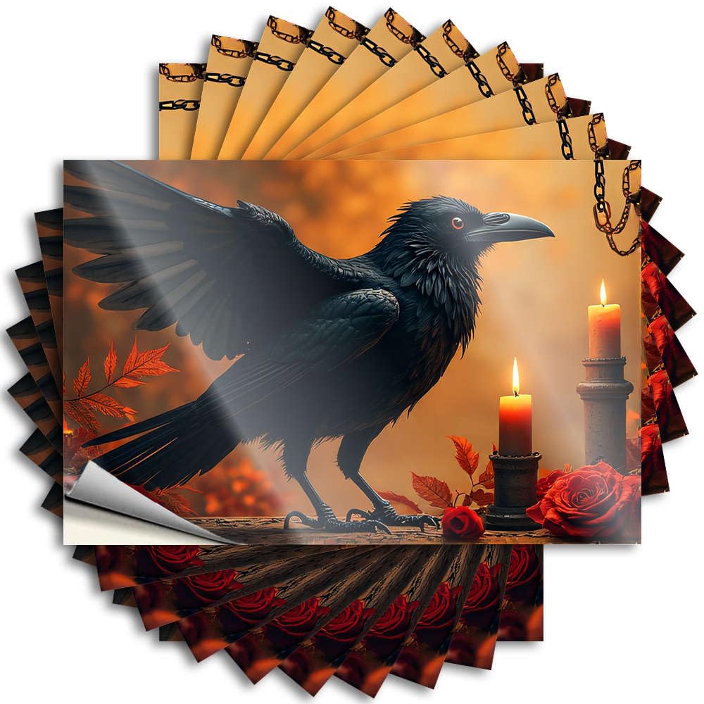 A Black Crow Stands Beside Lit Candles and Red Roses Funny Home Decor Water DIY | Aesthetic Decal Window Removable Vinyl Sticker Decal(12X18CM)