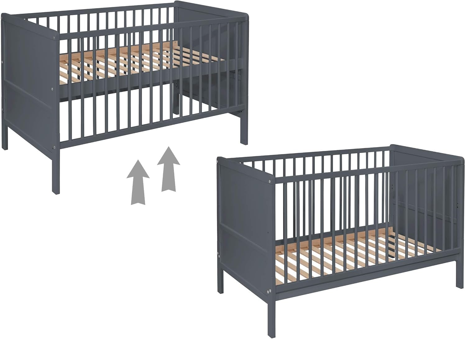 Lit bébé évolutif Nelly 120x60 cm en Bois de hêtre – Transformable en lit Junior – Sommier réglable – 3 barreaux Amovibles – en 716 (Gris) - 5