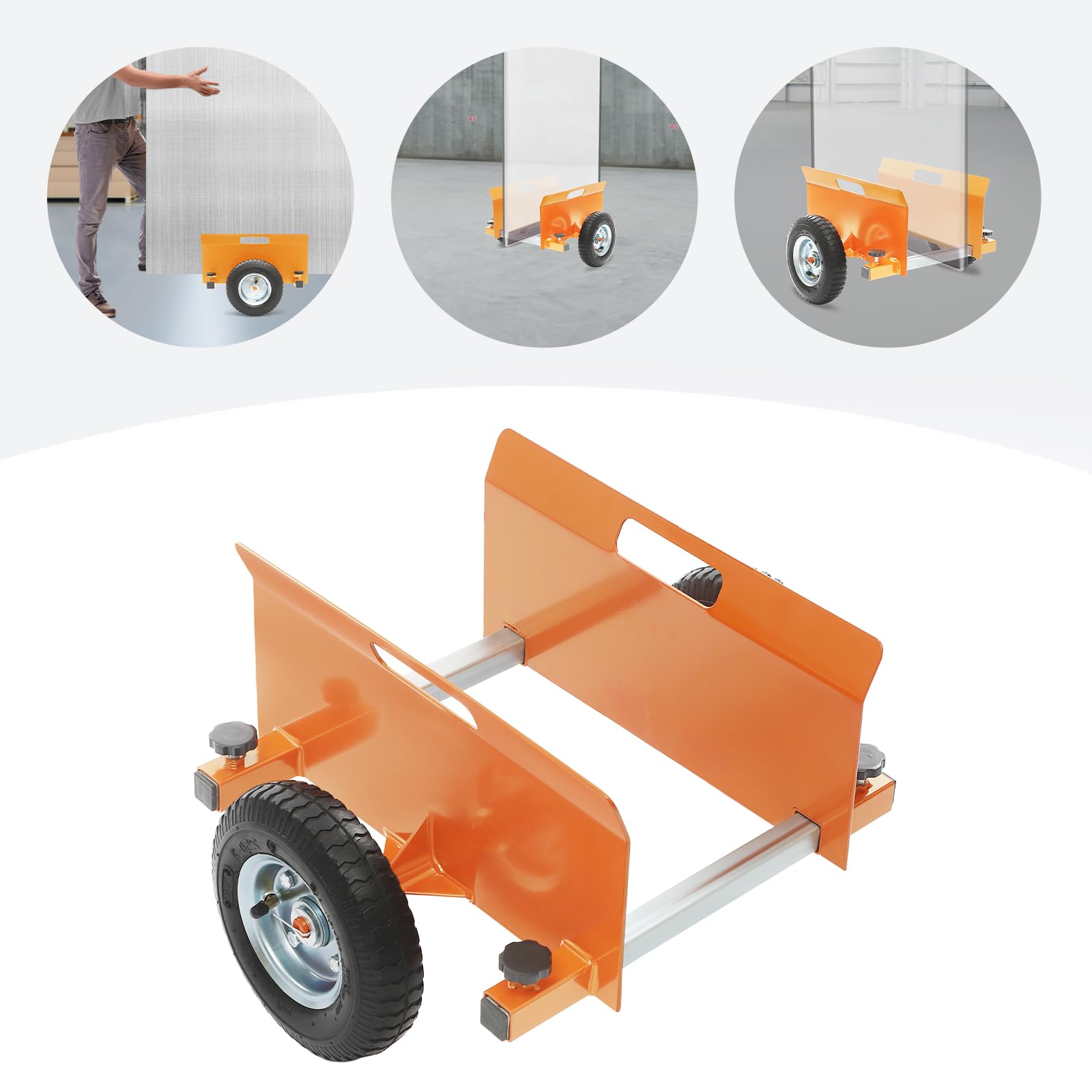 Carro de placas, de acero aleado, con neumáticos de goma de 20 cm, color naranja