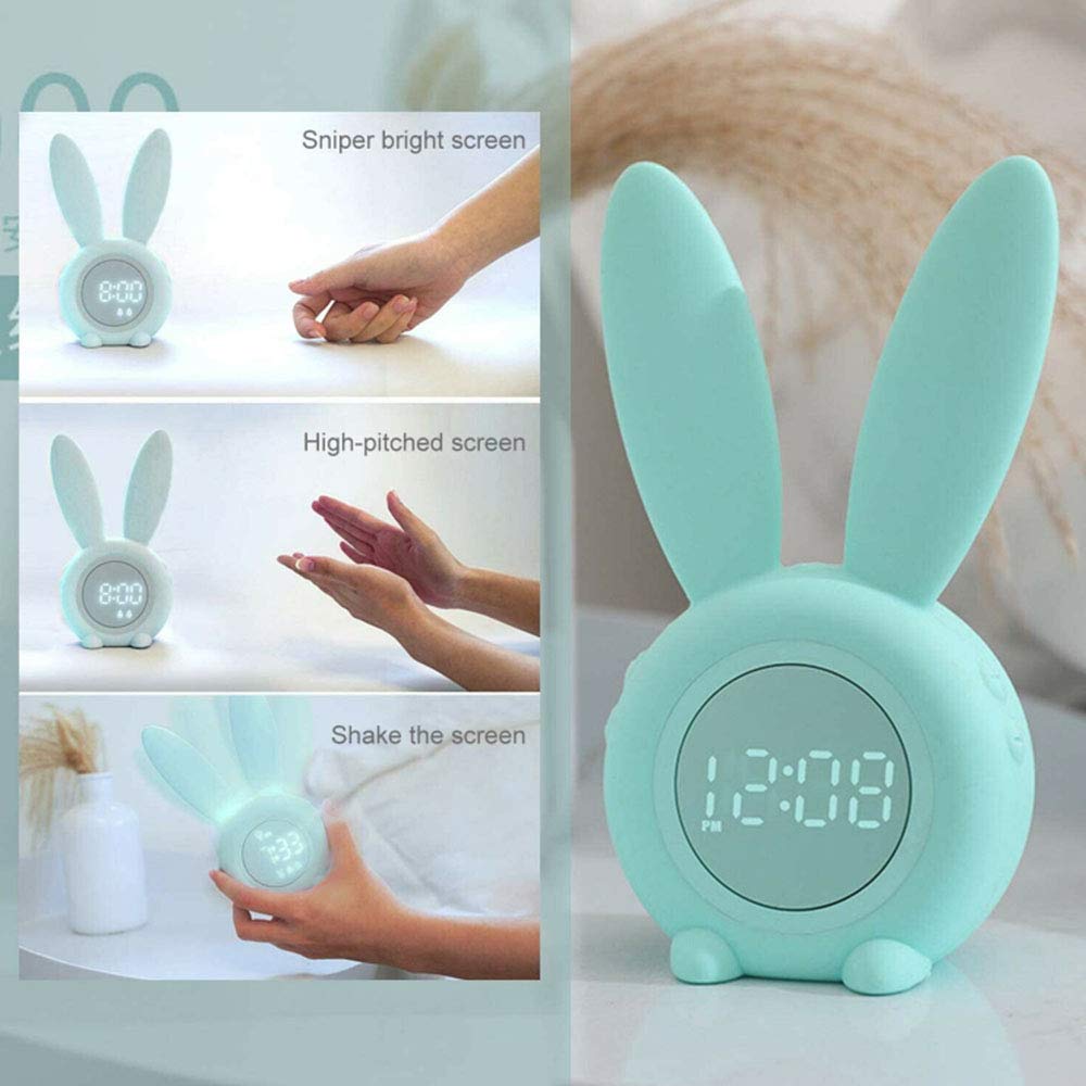 Genérico Reloj Despertador Infantil-Despertador Digital portátil en Forma de Conejo con función de luz Nocturna y Sonido LED, Control táctil para la decoración del hogar (Rosa)