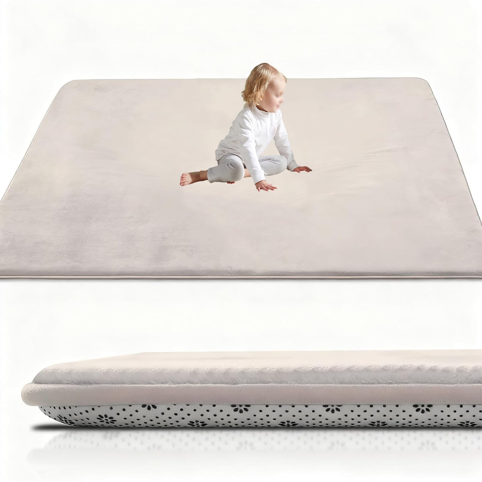 Alfombra para Gatear para bebé, Alfombra de Juego, 200 x 300 cm Crema Alfombra para Niños Antideslizante, Alfombra de Juego para Gatear Adecuada para salón, habitación Infantil y Dormitorio