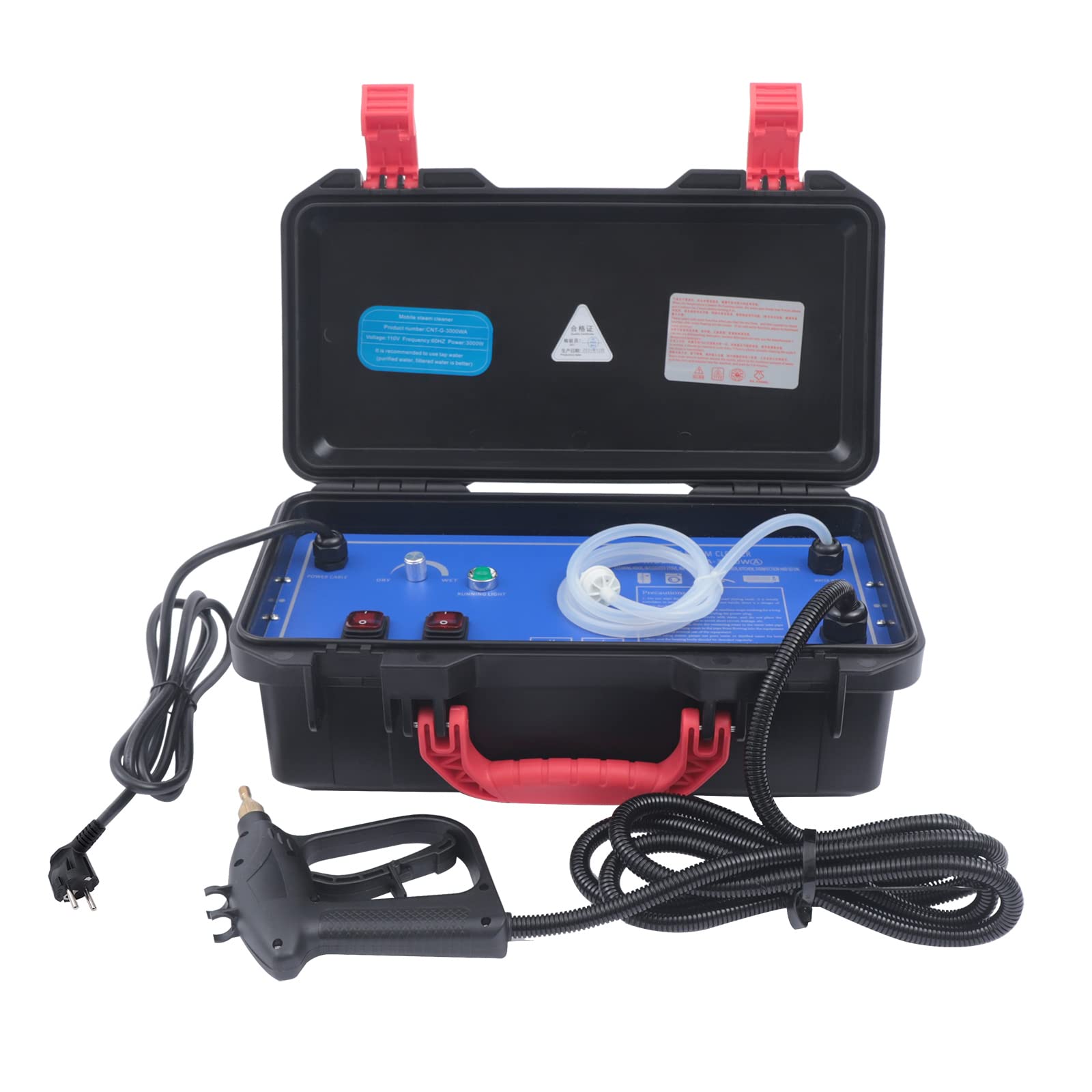 Limpiador de vapor profesional de 3000 W, 220 V, foco de vapor portátil con 5 bares de presión y 130 °C para coche, hogar, industria, incluye manguera de 3 m y pistola (fácil manejo)