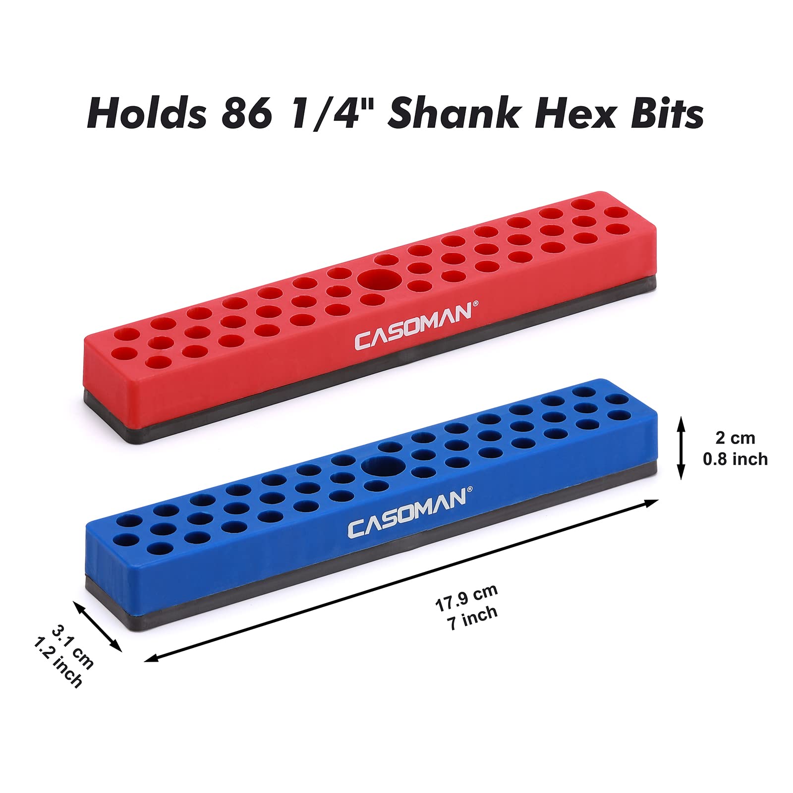 CASOMAN 2 organizer per punte esagonali da 1/4" con base magnetica, rosso e blu, organizer per punte a 86 fori con forte base magnetica, organizer per punte magnetiche per la tua specialità