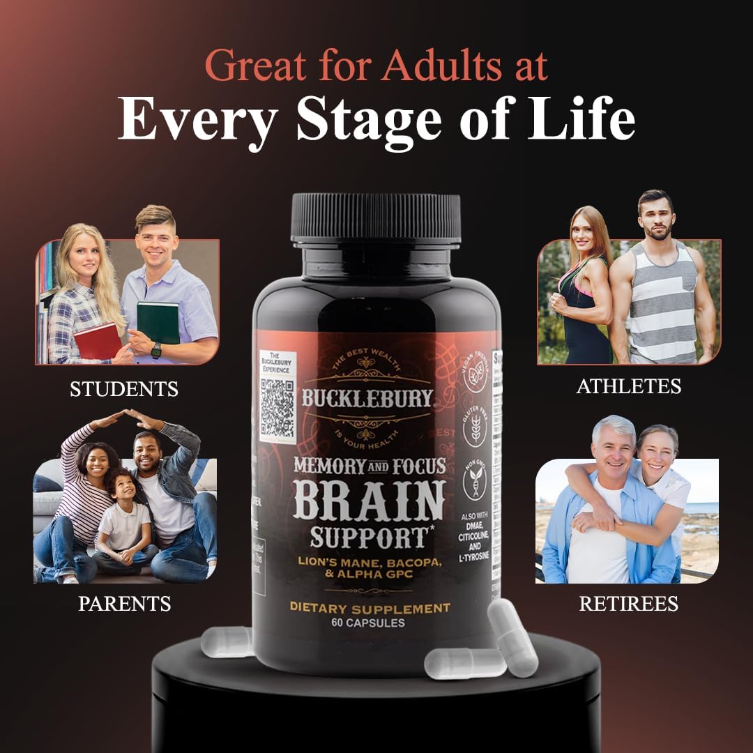 BUCKLEBURY Brain and Memory Supplements with Bacopa & Alpha GPC - Nootropic Brain Capsules for Cognitive Support, Focus & Mental Clarity - Memory and Focus Pills for Women & Men - Vegan 60 Capsules - Image 6