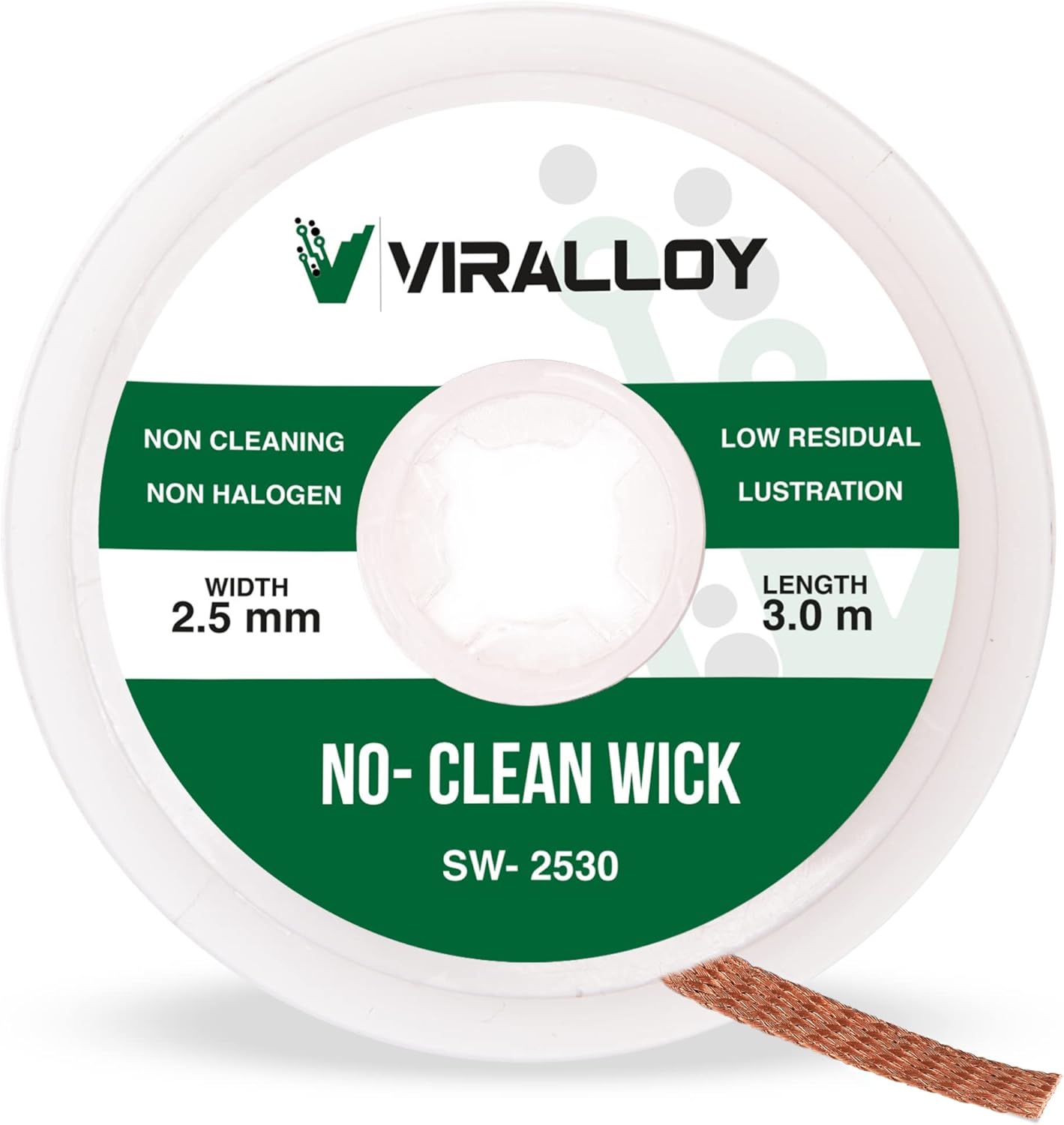 VIRALLOY No Clean Flux Solder Wick Braid Length 10ft Width 2.5mm Solder