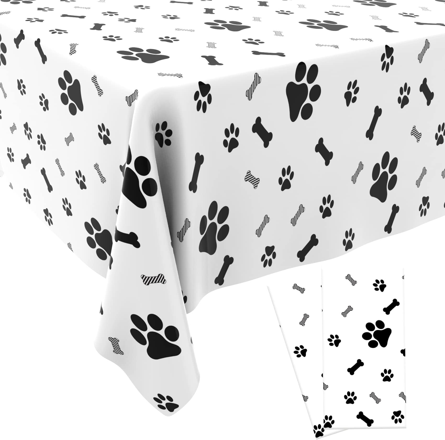 Puppy Paw Print Plastic Tablecloth Table Cover, 2 Pack Pupply Paw Print Disposable Rectangle Table Cover for Kids Birthday Party, Puppy Themed Birthday Party Decorations, 54x108 inch