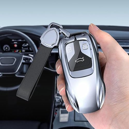 Miniatura 6 de Funda de metal de aleación de zinc para llavero de automóvil, compatible con Audi A6 A7 A8 Q8 SQ8 E-Tron S6 S7 RS6 Q7 Smart Key Fob Cover Cover