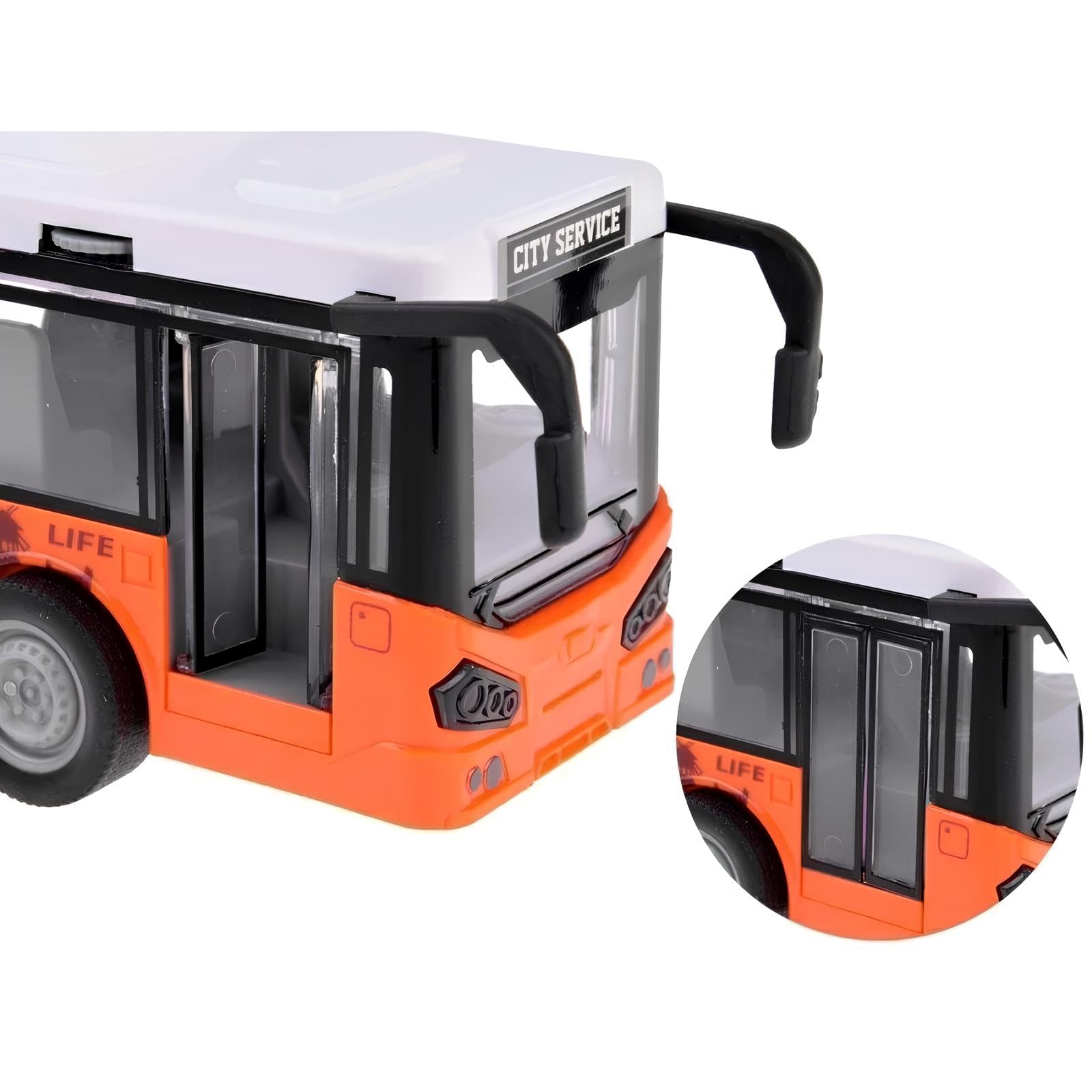 Bus Spielzeug Lichter und Sound Bus groß 28 cm Pullman Spielzeug für Kinder Lichter Geräusche Reibungsbewegung Türen öffnen Schule Buss Multifunktions Maßstab 1:16, verschiedene Farben zufällig