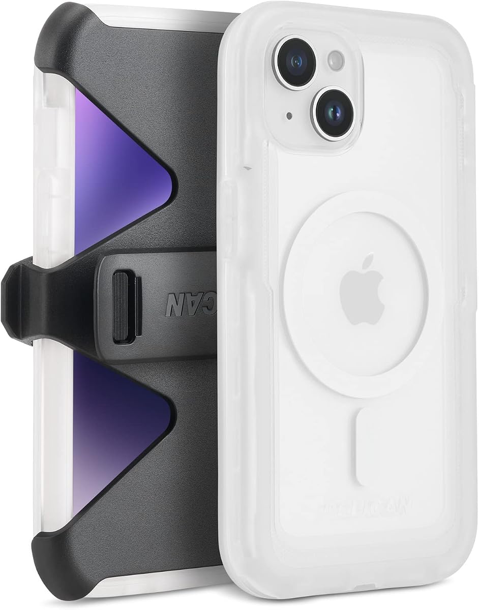 Pelican Voyager Series - iPhone 14 Case/iPhone 13 Case 6.1" [Compatible with MagSafe] [Anti-Yellow] Magnetic Phone Cover with Belt Clip Holster Kickstand [18ft Military Grade Drop Protection] - Clear