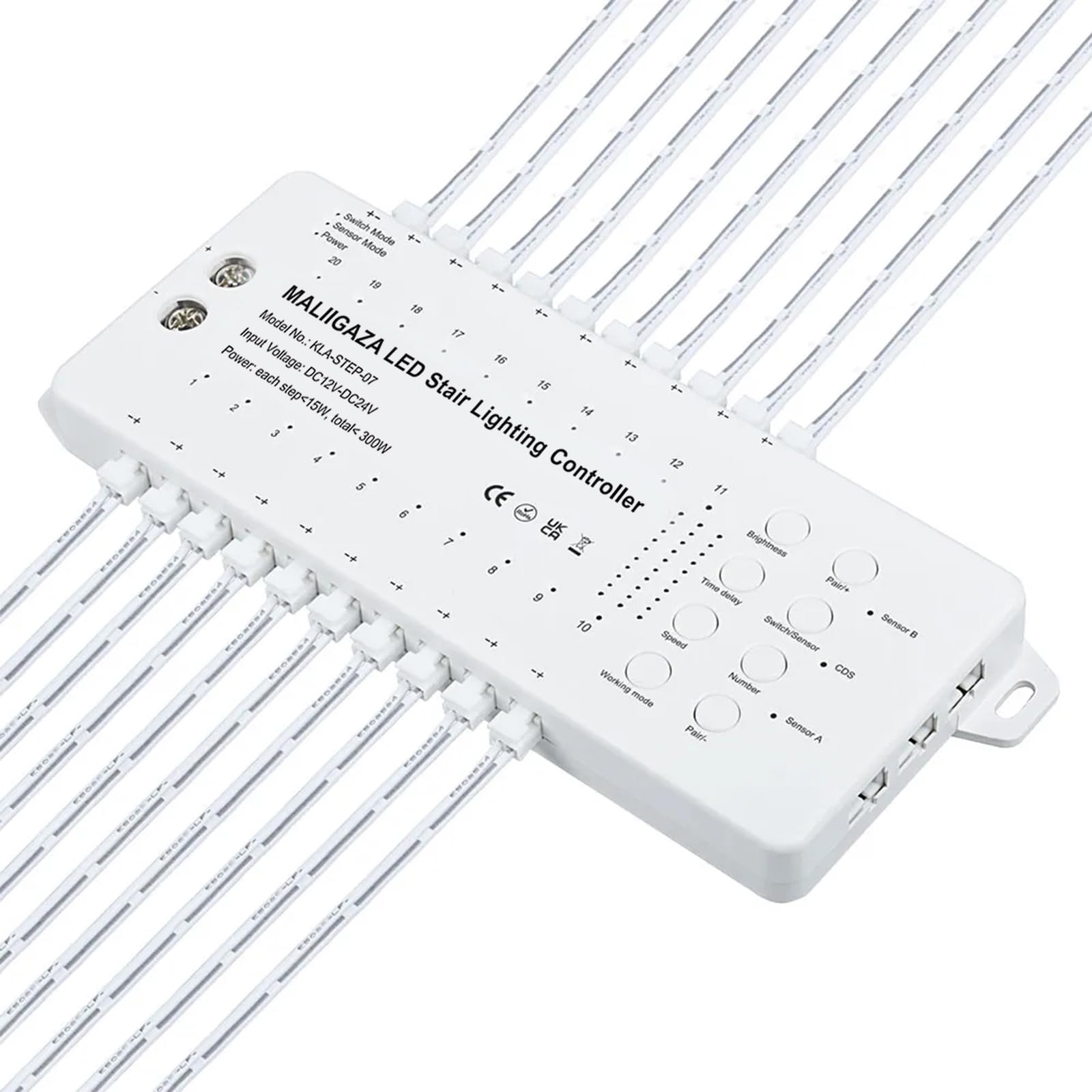 Iluminación Escalera Inteligente 16 Escaleras, Detector de Movimiento PIR e Interruptores De Pared Inalámbricos, Kit LED COB 3000K, Iluminación LED Escalera Interior Segura