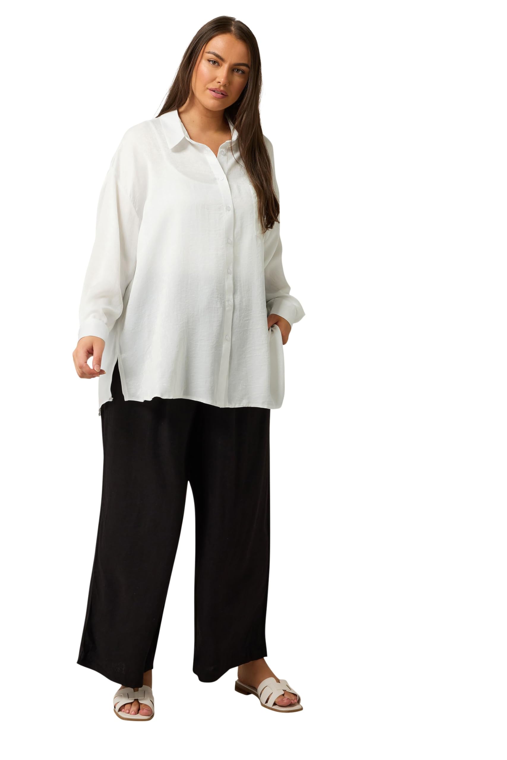 Evans Women's White Curve Metallic Button Through Shirt - Plus Size Curve