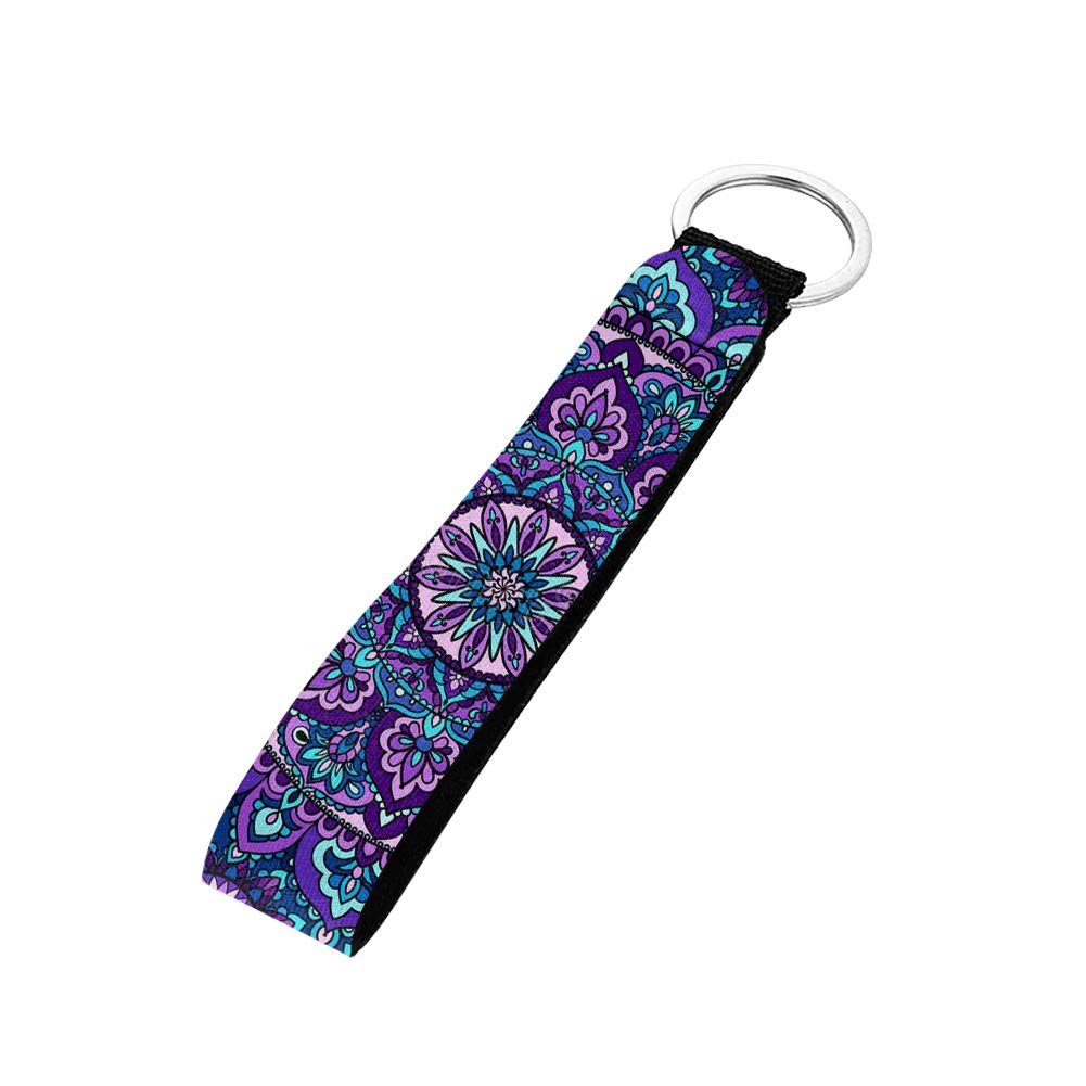 SEANATIVE Bohemain Style Mandala Lotus Floral Print Fashion Keychains Wrist Lanyard for Outdoor,Personalized Cellphone,USB Holders,Metal Rings,Bag Decoration Accessories Gift