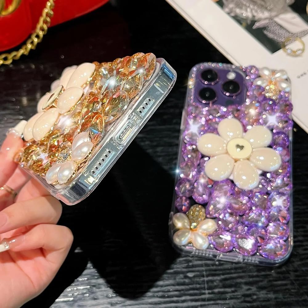 Estuche para teléfono con diseño de Flores Brillantes y Perlas de Agua y Diamantes, Apto para iPhone 15, 14, 13, 12, 11 Pro MAX, XR, XS, X, 7, 8 Plus, Plateado, para iPhone 11 Pro