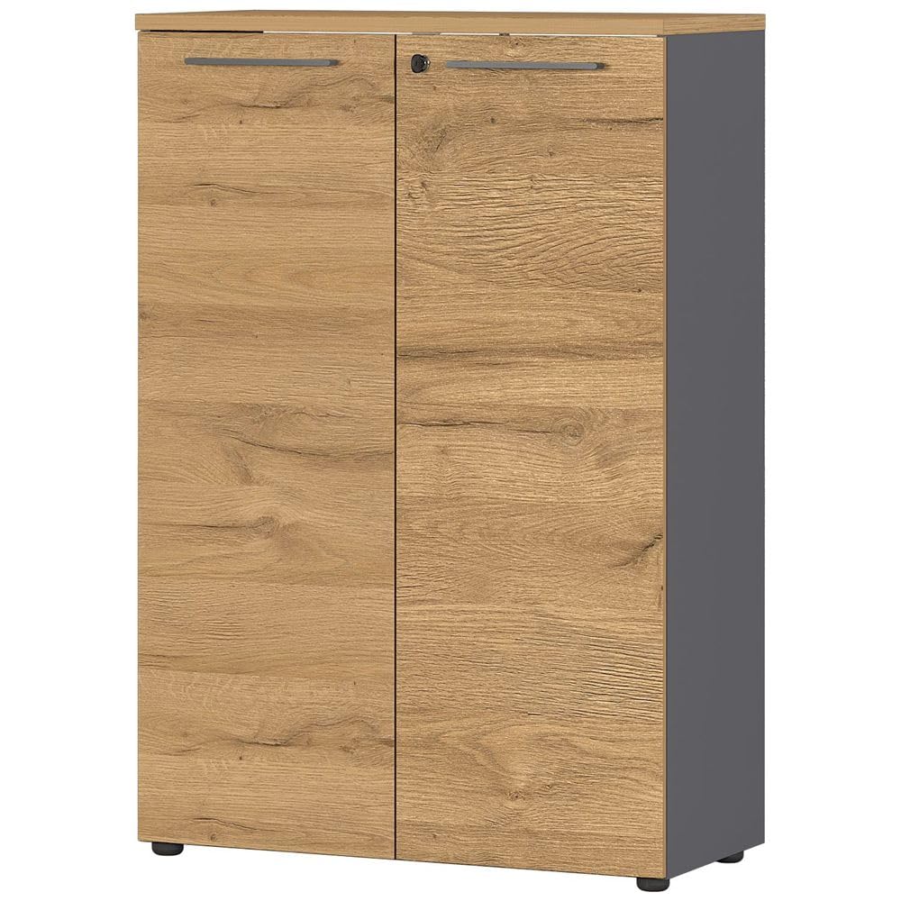 Lomadox Büromöbel Aktenschrank Set 3-tielig abschließbar in Graphit mit Eiche, BxHxT: ca. 240x120x40 cm