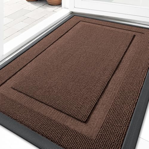 Image of OLANLY Front Door Mat Indoor Outdoor Entrance, Waterproof All-Season, All-Weather Doormat, Sturdy Natural Rubber, Low Profile, Easy Clean Patio Porch Entryway Mat, 33x21, Chocolate Brown