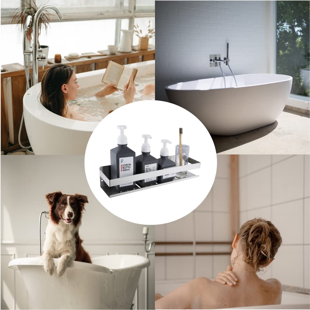 SUS304 - Estante de ducha autoadhesivo, estante para baño sin taladrar, acero inoxidable, adhesivo, cesta de ducha, níquel cepillado, 40 cm