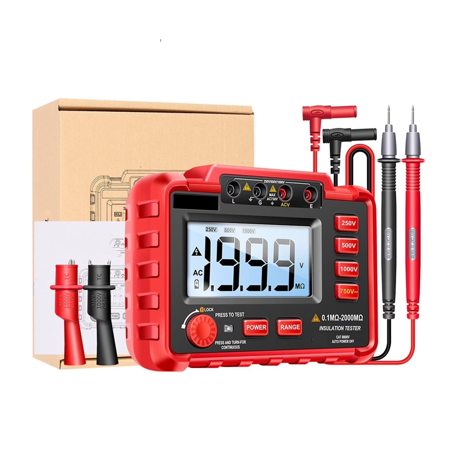 Digitalmultimeter, 2500V Digital Insulation Resistance Tester, Industrial Megohmmeter w/Auto Discharge(TA8322A)