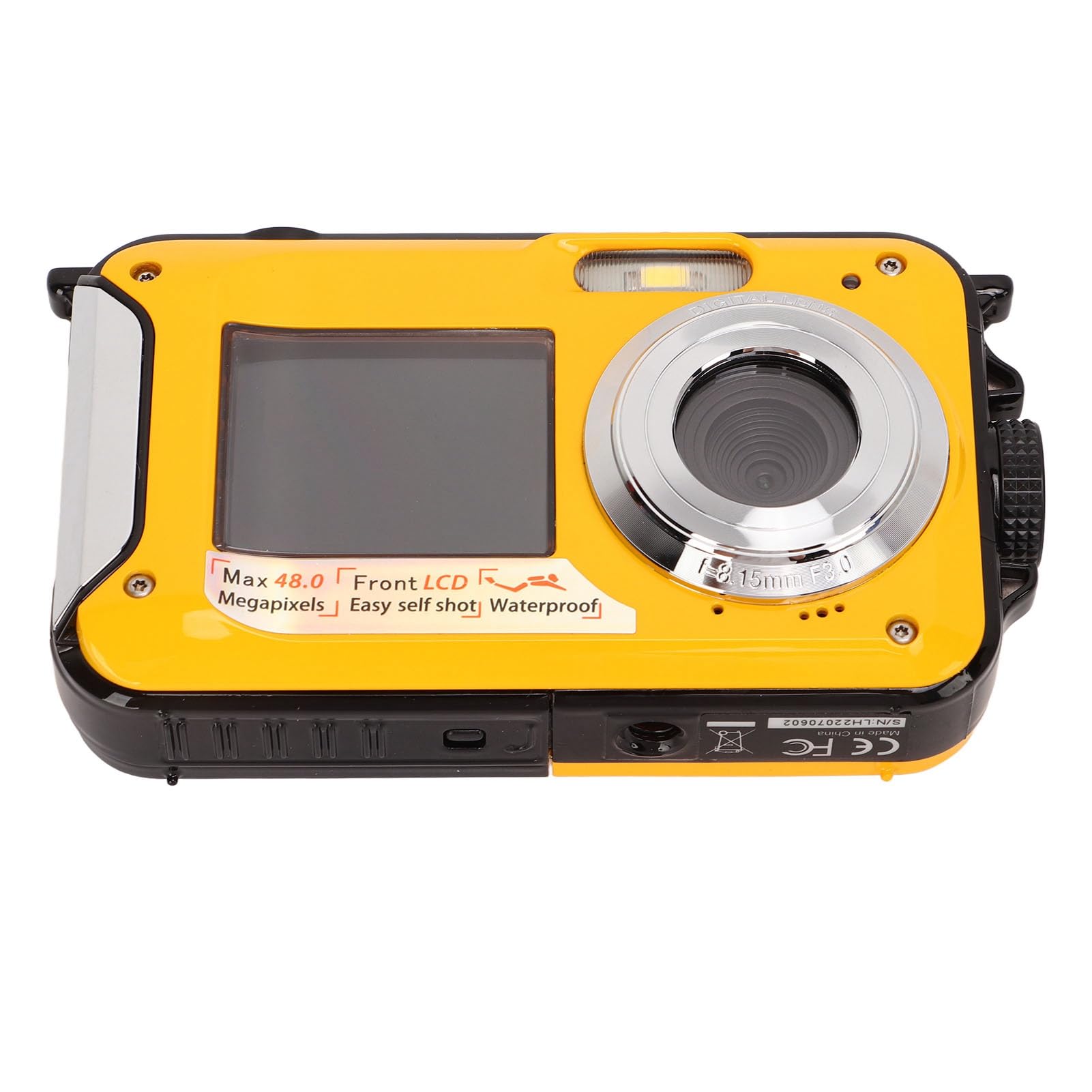 Cámara Digital Subacuática Full HD 2.7K 48MP, 10 Pies Impermeable Al Agua, Pantallas Duales Delanteras y Traseras, Zoom 16X, Graba Mientras Se Carga, Micrófono Incorporado para (Yellow)